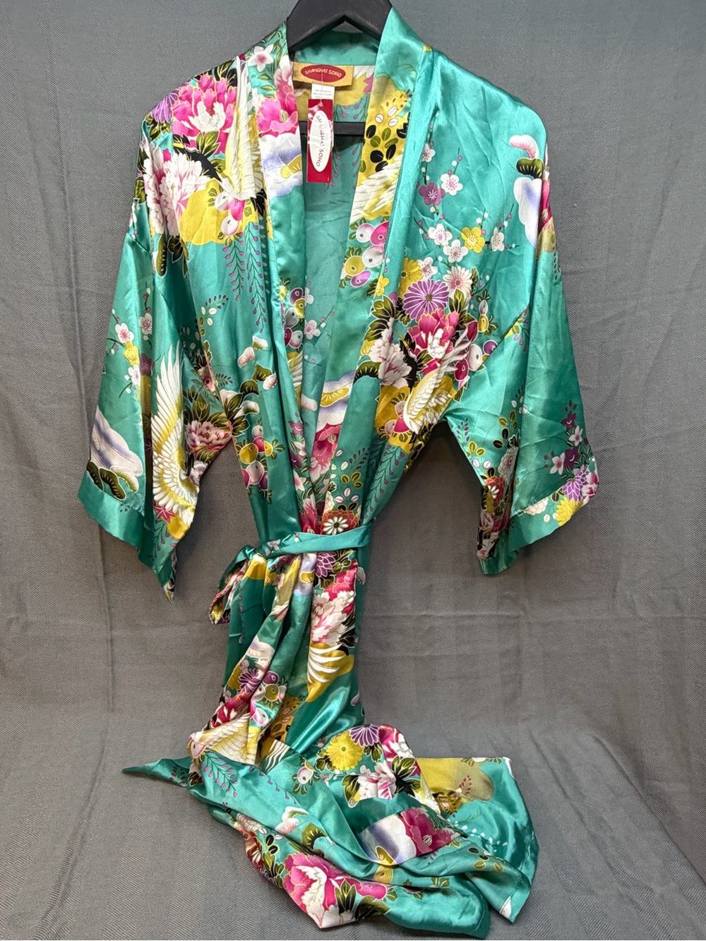 NWT Shanghai Soho women’s short sleeve floral print long robe turquoise